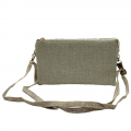 10015- CREAM PU LEATHER TRI POCKET CLUTCH / CROSS BODY BAG